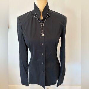 Gucci Tom Ford Black Button Down Shirt with Silver Chain Detail, Sz 38 Italian